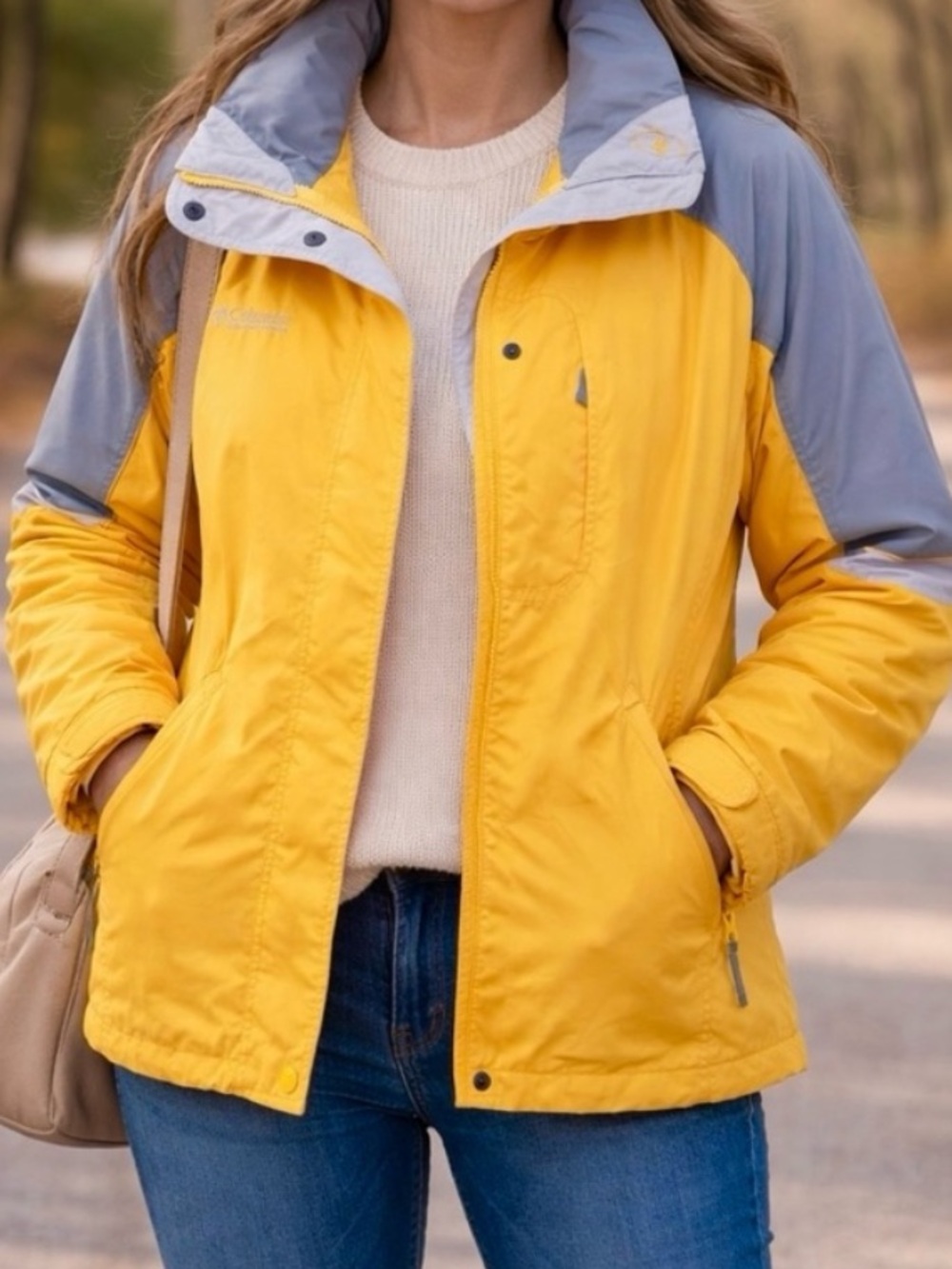 Columbia Grand Peak II Women’s yellow Water-Resistant Hooded Jacket size XL